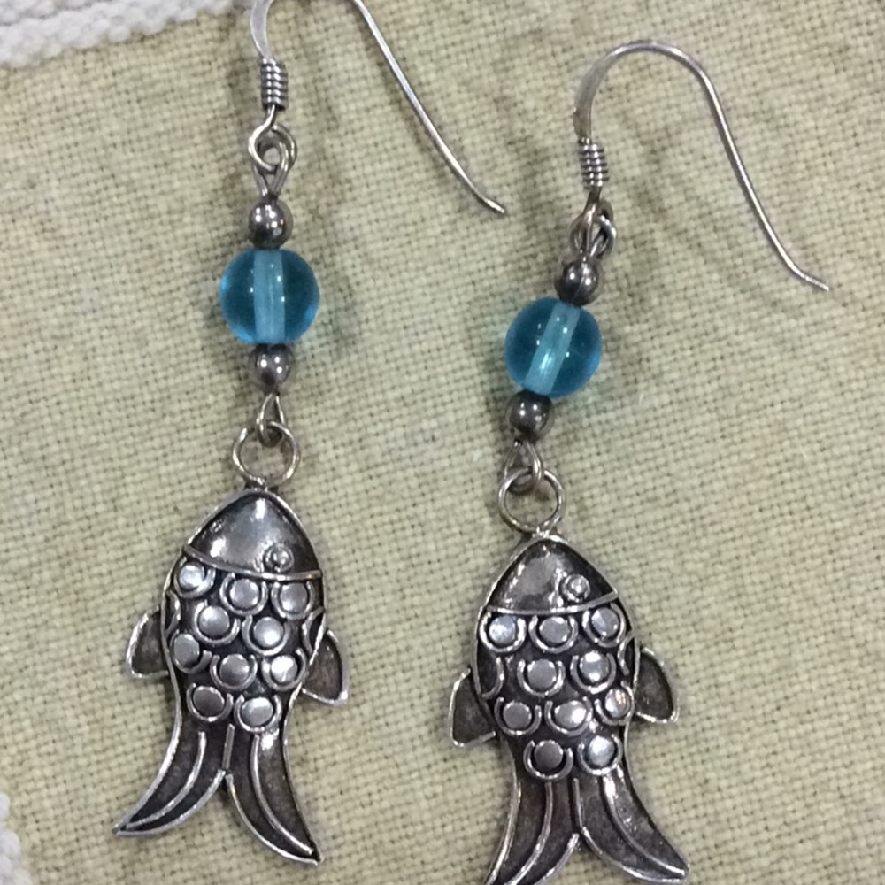 925 Sterling Silver Dangling Fish Earrings